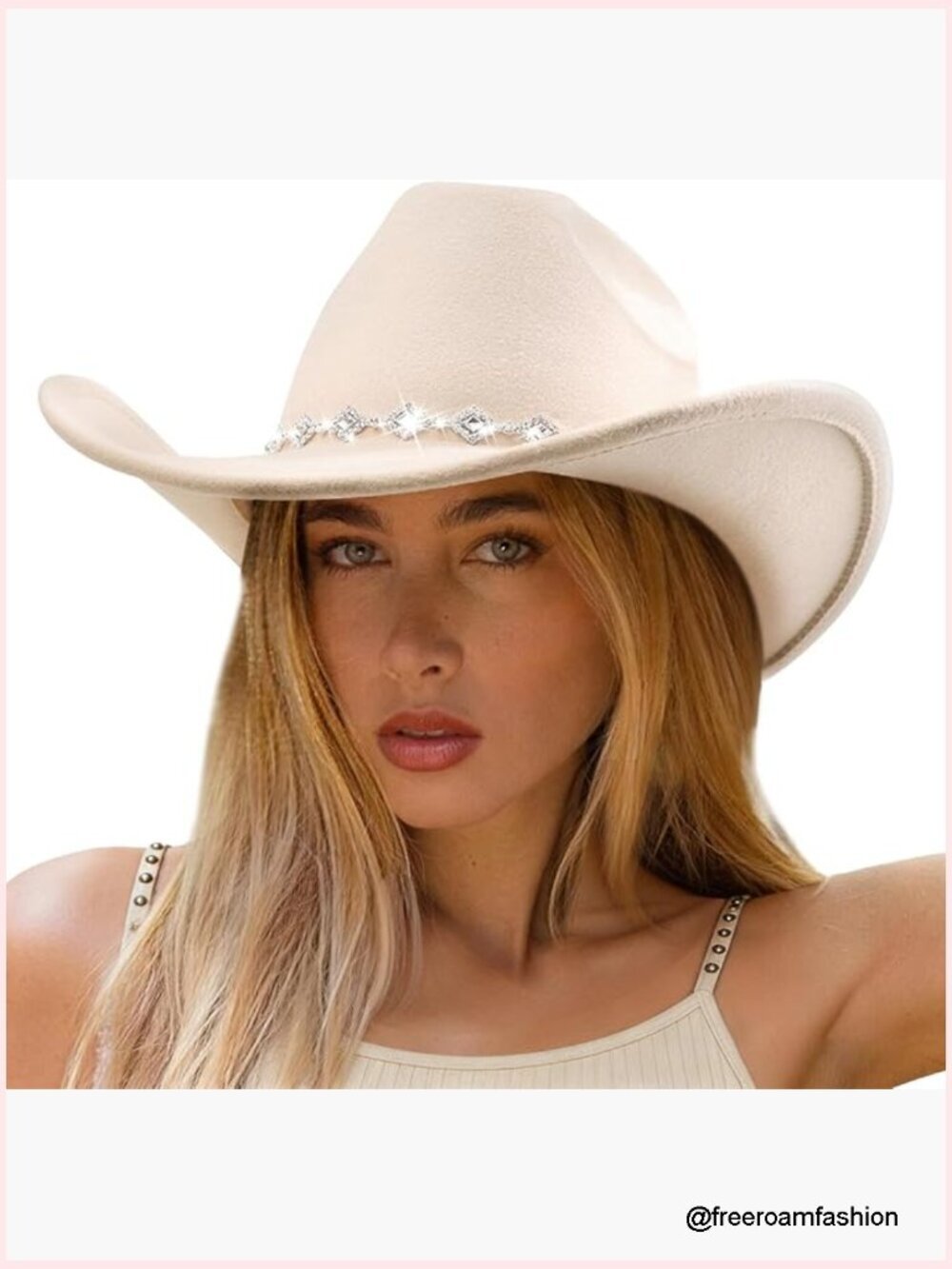 Rhinestone Cowboy Hat Wide Brim Felt Fedora Unisex Rolled Up Caps